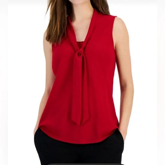 New York Company Sleeveless Blouse Bow Neck Red Size XL New - Picture 1 of 5